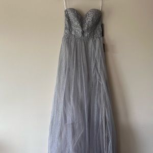 Lulus Dress Silver Gray Maxi Gown Size S Strapless Bridesmaid